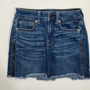 American Eagle Outfitters Distressed Blue Denim Mini Skirt